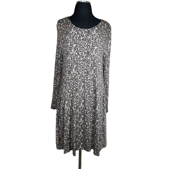 Garnet Hill Pocket Detail Trapeze Dress Long Sleeve Brown Abstract Print Size L - Picture 1 of 13